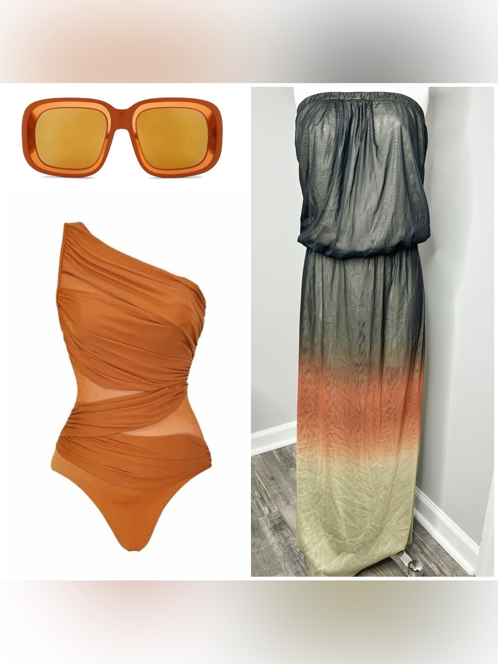 For Cynthia Ombre Strapless Maxi Coverup in Orange, Gray and Cream- XL